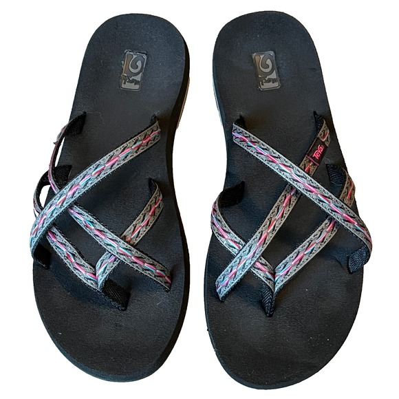 Teva‎ Mush Olawahu Thong Strappy Sandals Pink Multicolor Womens 8 UK 6 EU 39 - Picture 1 of 9